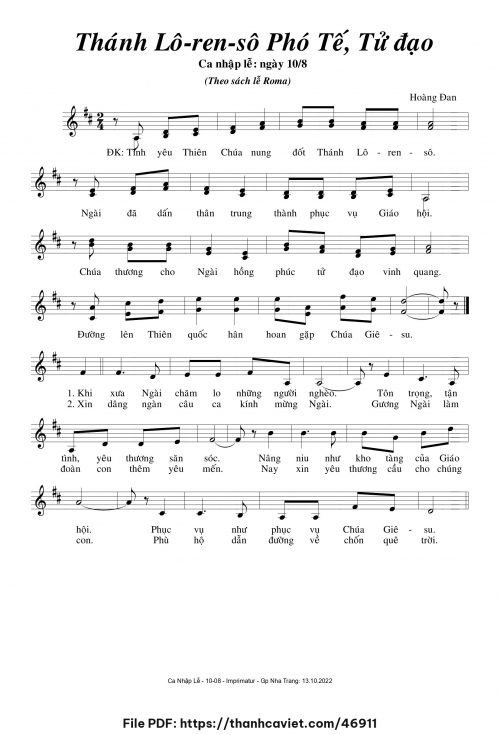 Thánh Lorensô Phó Tế, Tử Đạo - Hoàng Đan - trang 1