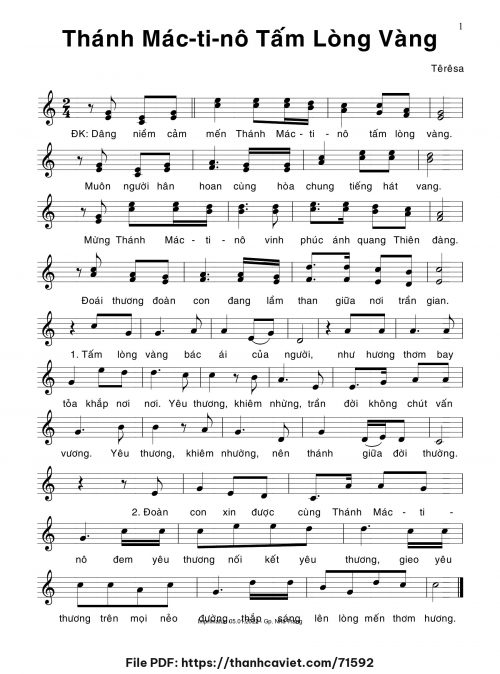 Thánh Mác-ti-nô Tấm Lòng Vàng - Sr. Têrêsa - trang 1