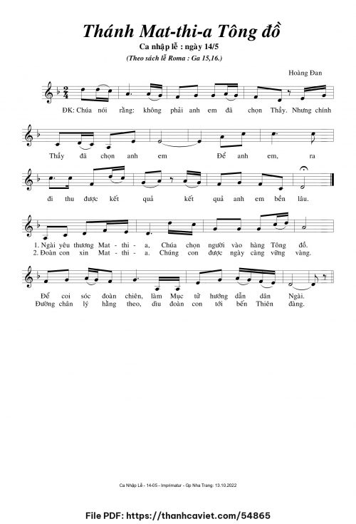 Thánh Matthia Tông Đồ - Hoàng Đan - trang 1