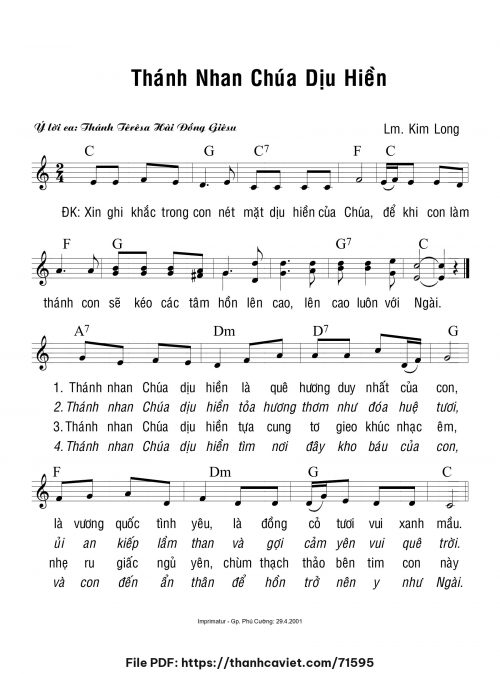 Thánh nhan Chúa dịu hiền - Lm. Kim Long - trang 1
