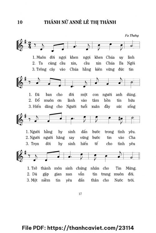 Thánh nữ Annê Lê Thị Thành - Lm. Fa Thăng - trang 1