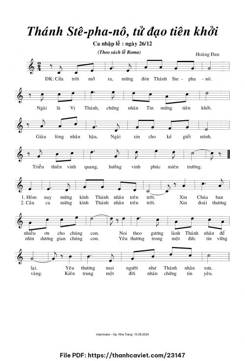 Thánh Stêphanô, Tử Đạo tiên khởi - Hoàng Đan - trang 1