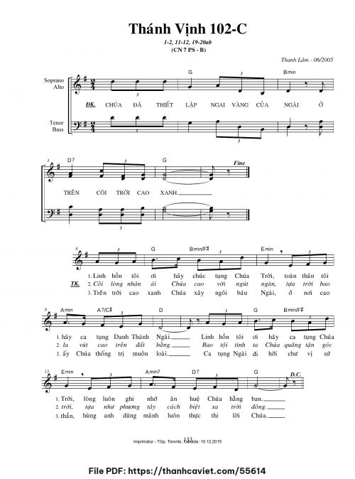 Thánh vịnh 102-C [Chúa Nhật 7 Phục Sinh B] - Thanh Lâm (Giuse) - trang 1