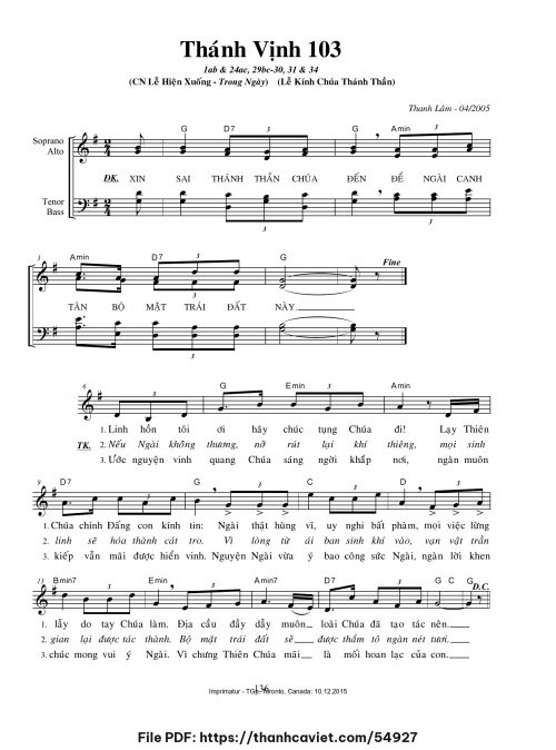 Thánh vinh 103 [CN Lễ Hiện xuống – Trong ngày] - Thanh Lâm (Giuse) - trang 1