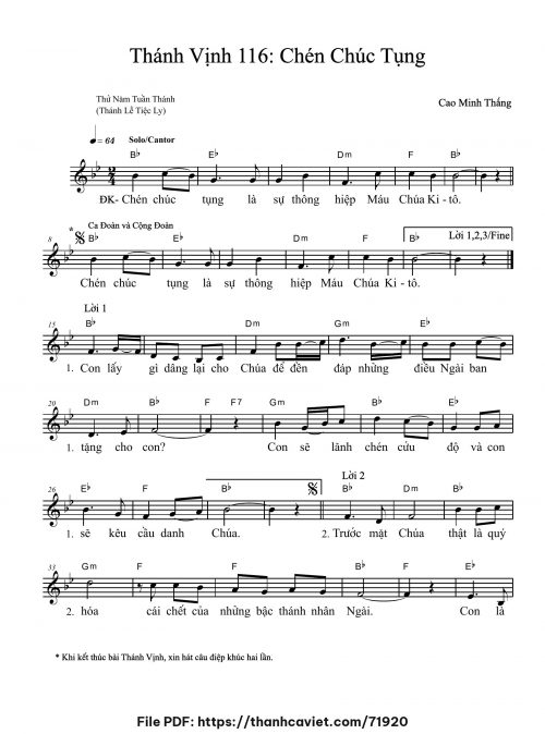 Thánh vịnh 116: Chén chúc tụng - Cao Minh Thắng - trang 1
