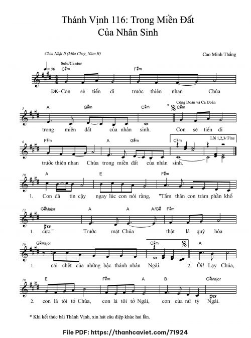 Thánh vịnh 116: Trong miền đất của nhân sinh - Cao Minh Thắng - trang 1