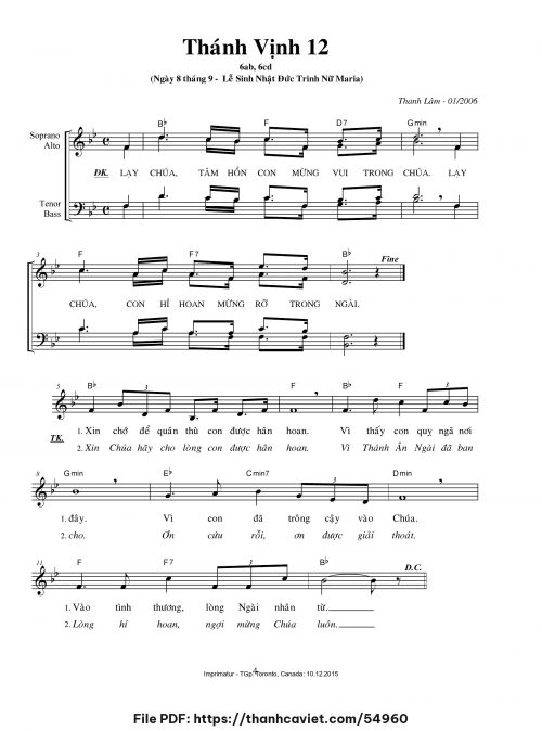 Thánh vịnh 12 [Lễ Sinh Nhật Đức Trinh Nữ Maria 08/9] - Thanh Lâm (Giuse) - trang 1