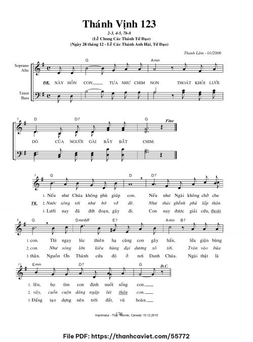 Thánh vịnh 123 [Lễ chung các Thánh Tử Đạo] - Thanh Lâm (Giuse) - trang 1