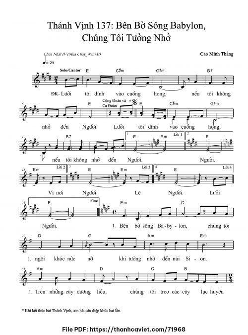 Thánh vịnh 137: Bên bờ sông Babylon, chúng tôi tưởng nhớ - Cao Minh Thắng - trang 1