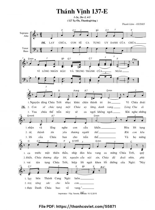Thánh vịnh 137-E [Lễ tạ ơn – Thanksgiving] - Thanh Lâm (Giuse) - trang 1