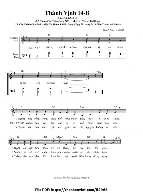 Thánh vịnh 14-B [Lễ chung các Thánh Nam Nữ] - Thanh Lâm (Giuse) - trang 1