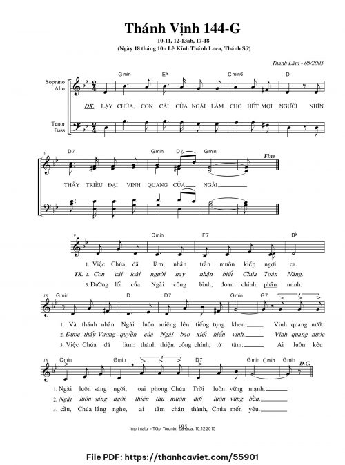 Thánh vịnh 144-G [Lễ Thánh Luca, Thánh Sử – 18/10] - Thanh Lâm (Giuse) - trang 1