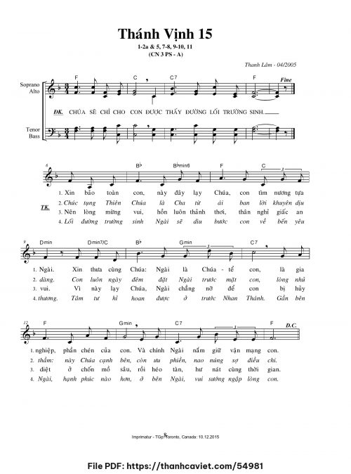 Thánh vịnh 15 [Chúa Nhật 3 Phục Sinh A] - Thanh Lâm (Giuse) - trang 1
