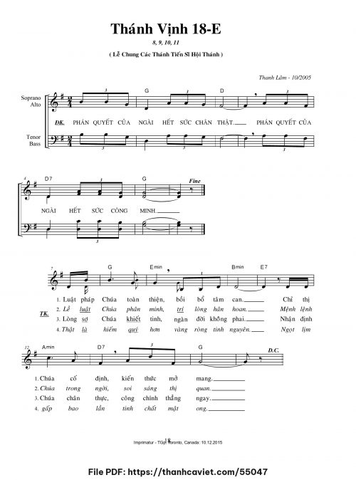 Thánh vịnh 18-E [Lễ chung các Thánh Tiến Sĩ Hội Thánh] - Thanh Lâm (Giuse) - trang 1