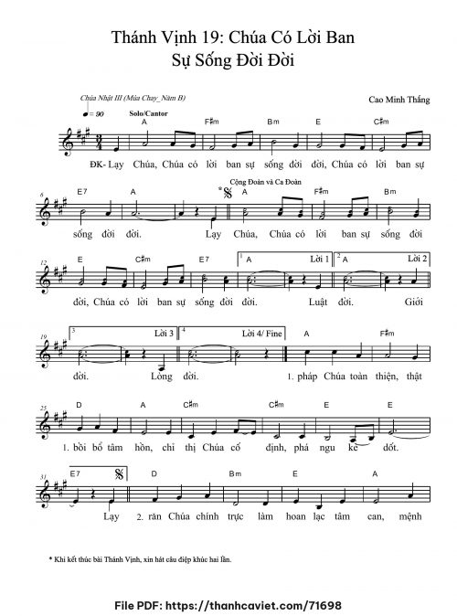 Thánh vịnh 19: Chúa có lời ban sự sống đời đời - Cao Minh Thắng - trang 1