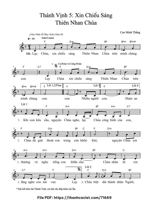 Thánh vịnh 5: Xin chiếu sáng thiên nhan Chúa - Cao Minh Thắng - trang 1