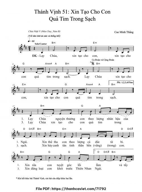 Thánh vịnh 51: Xin tạo cho con quả tim trong sạch - Cao Minh Thắng - trang 1