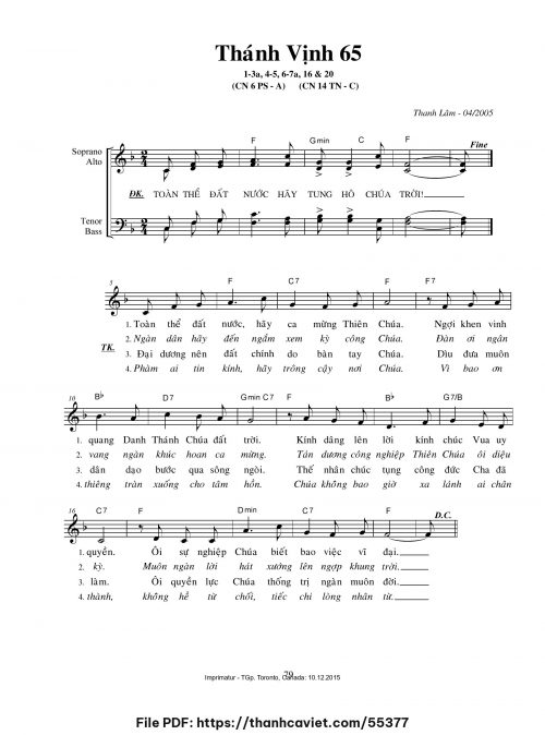 Thánh vịnh 65 [Chúa Nhật 6 Phục Sinh A] - Thanh Lâm (Giuse) - trang 1