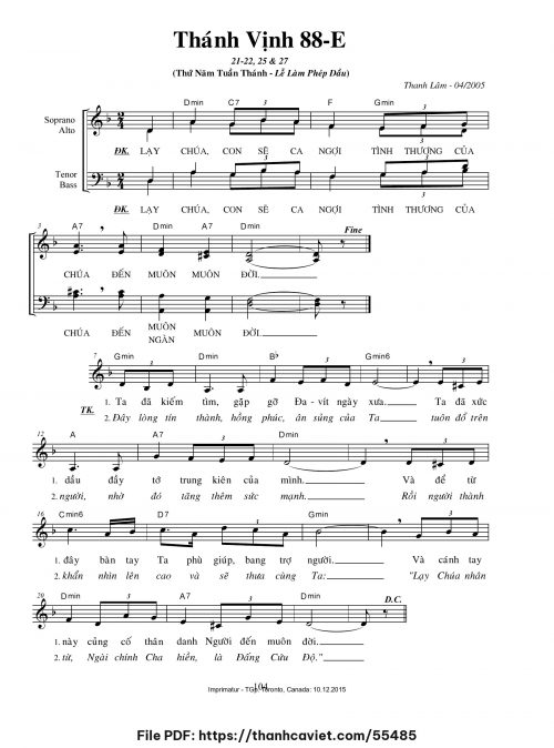 Thánh vịnh 88-E [Thứ 5 Tuần Thánh – Lễ Làm Phép Dầu] - Thanh Lâm (Giuse) - trang 1