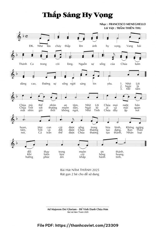 Thắp sáng hy vọng - Trầm Thiên Thu (Nhạc Ngoại, lời Việt) - trang 1