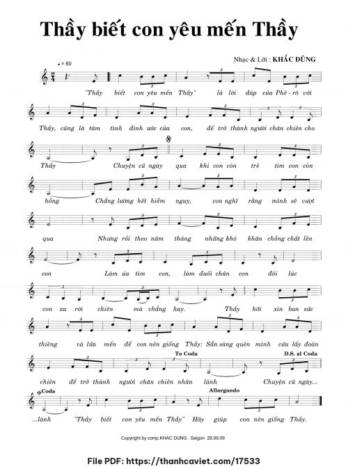 Thầy biết con yêu mến Thầy - Khắc Dũng - trang 1