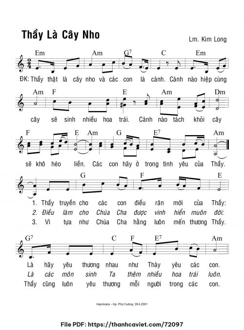 Thầy là cây nho - Lm. Kim Long - trang 1