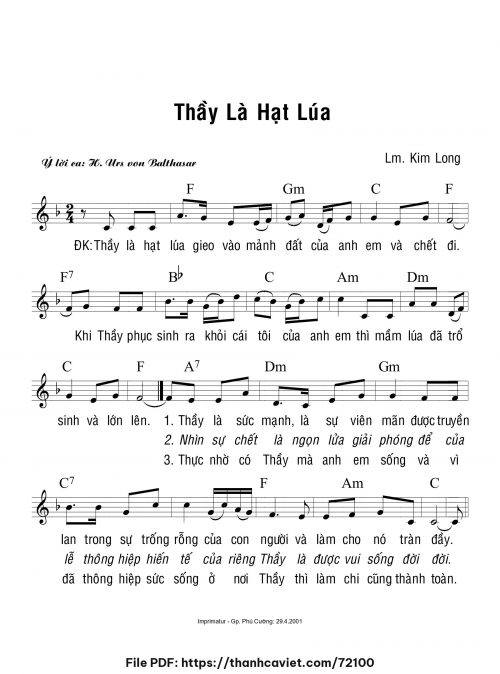 Thầy là hạt lúa - Lm. Kim Long - trang 1