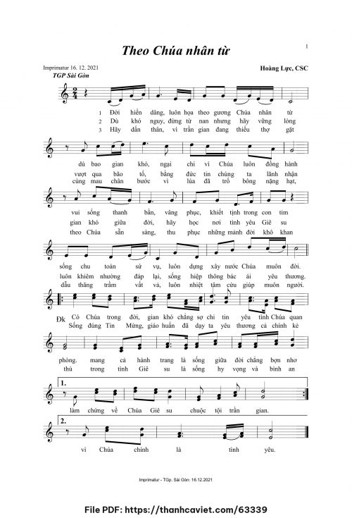 Theo Chúa nhân từ - Hoàng Lực, CSC - trang 1