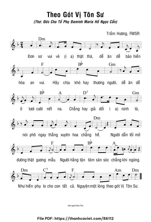 Theo gót vị Tôn Sư - Sr. Trầm Hương - Thơ: Gm. Đôminicô Maria Hồ Ngọc Cẩn - trang 1