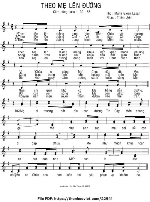 Theo Mẹ lên đường - Sr. Thiên Uyên - Thơ: Maria Gioan Lasan - trang 1