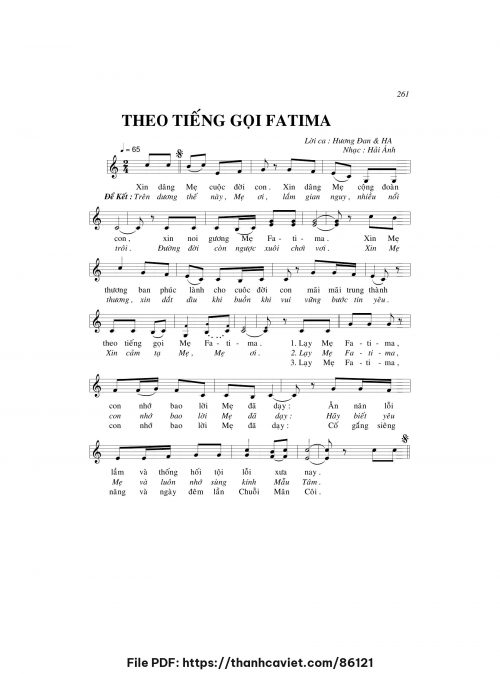 Theo tiếng gọi Fatima - Hải Ánh - Lời: Sr. Hương Đan - Hải Ánh - trang 1