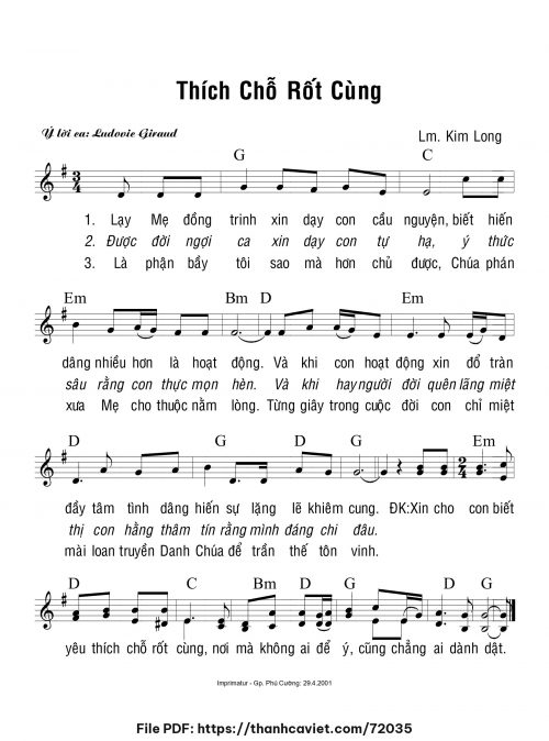 Thích chỗ rốt cùng - Lm. Kim Long - trang 1