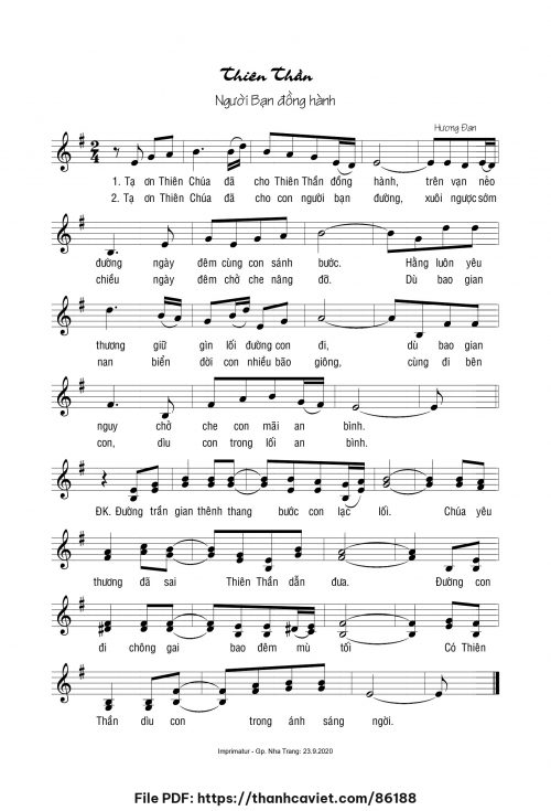 Thiên Thần người bạn đồng hành - Sr. Hương Đan - Thơ: Từ Linh - trang 1