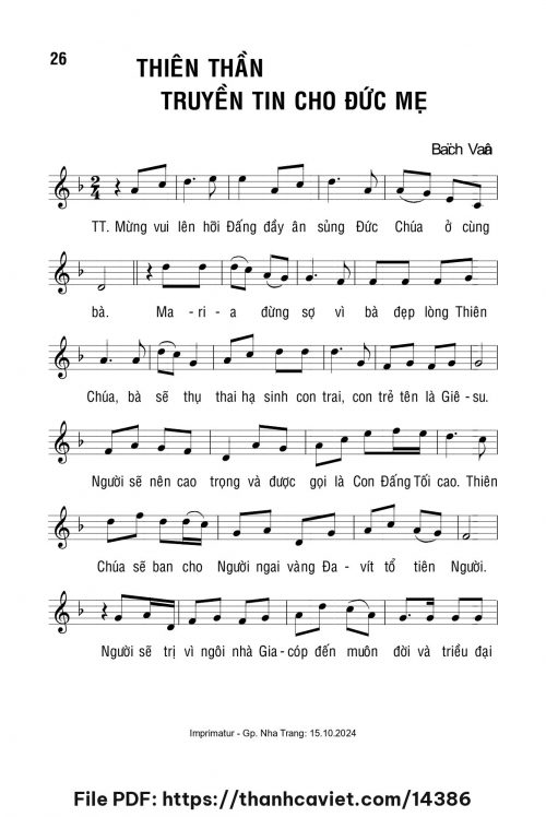 Thiên Thần truyền tin cho Đức Mẹ - Lm. Bạch Vân - trang 1