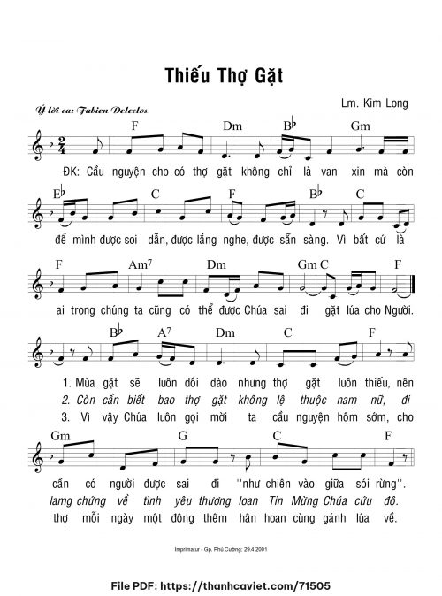 Thiếu thợ gặt - Lm. Kim Long - trang 1