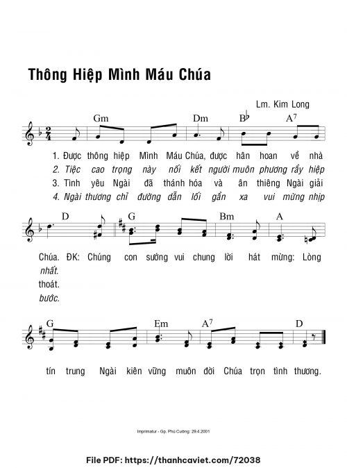 Thông hiệp Mình Máu Chúa - Lm. Kim Long - trang 1