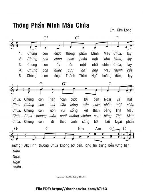 Thông phần Mình Máu Chúa - Lm. Kim Long - trang 1