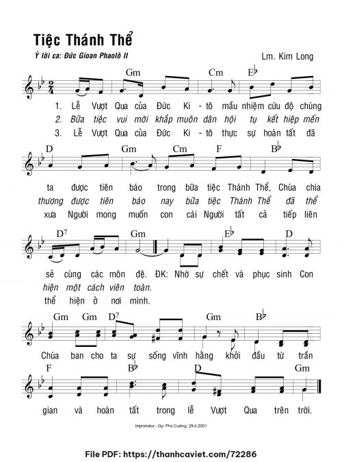 Tiệc Thánh Thể - Lm. Kim Long - trang 1