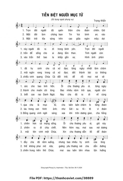 Tiễn biệt người mục tử - Lm. Trọng Khẩn - trang 1