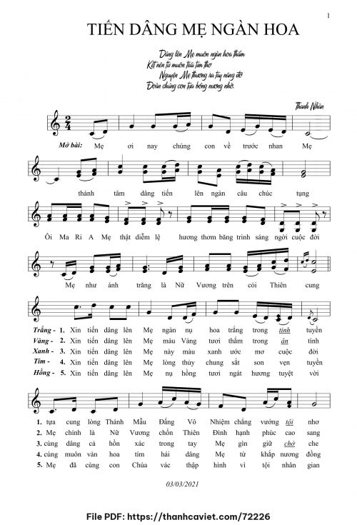 Tiến dâng Mẹ ngàn hoa - Thanh Nhàn - trang 1