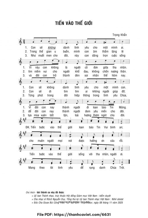 Tiến vào thế giới - Lm. Trọng Khẩn - trang 1