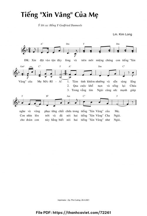 Tiếng xin vâng của Mẹ - Lm. Kim Long - trang 1