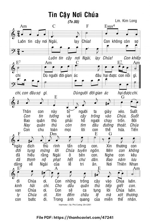Tin cậy nơi Chúa - Lm. Kim Long - trang 1