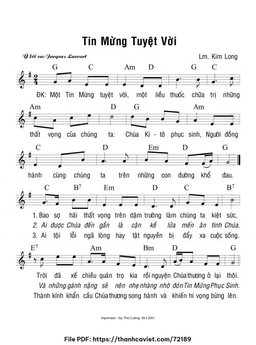 Tin Mừng tuyệt vời - Lm. Kim Long - trang 1