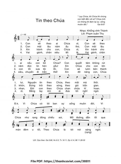 Tin theo Chúa - Khổng Vĩnh Thành - Lời: Phạm Xuân Thu - trang 1