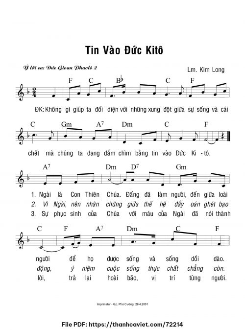 Tin vào Đức Kitô - Lm. Kim Long - trang 1