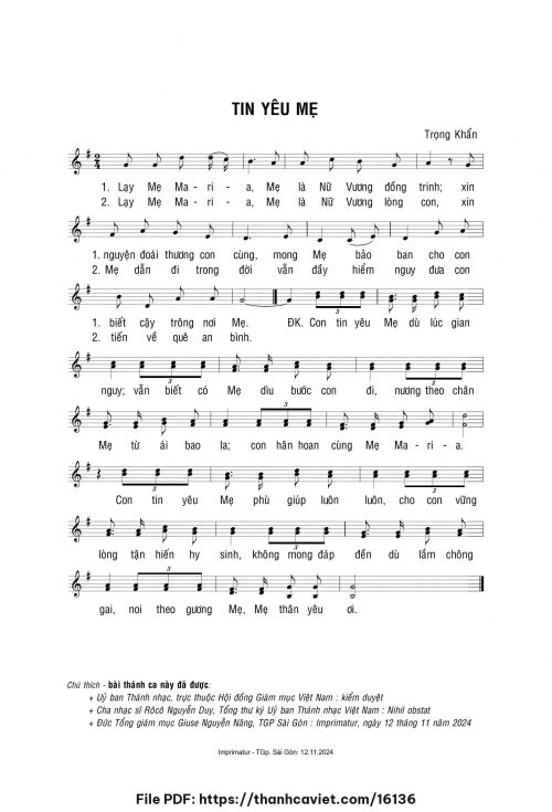 Tin yêu Mẹ - Lm. Trọng Khẩn - trang 1