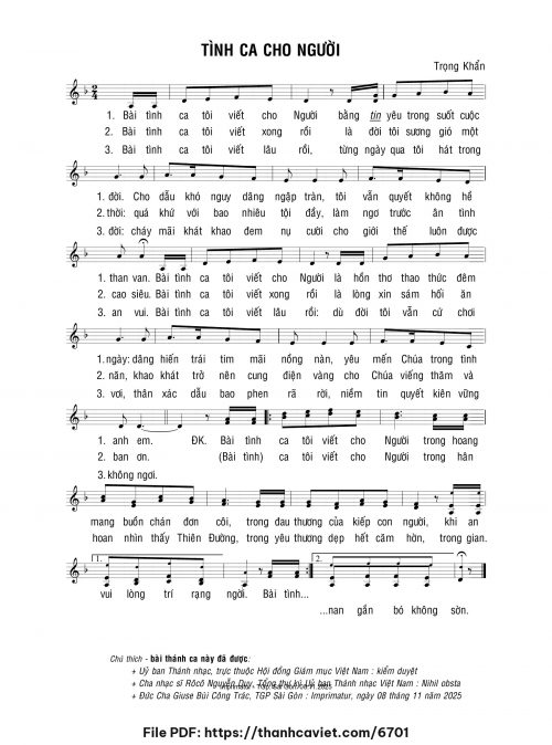 Tình ca cho người - Lm. Trọng Khẩn - trang 1