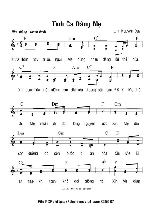 Tình ca dâng Mẹ - Lm. Nguyễn Duy - trang 1
