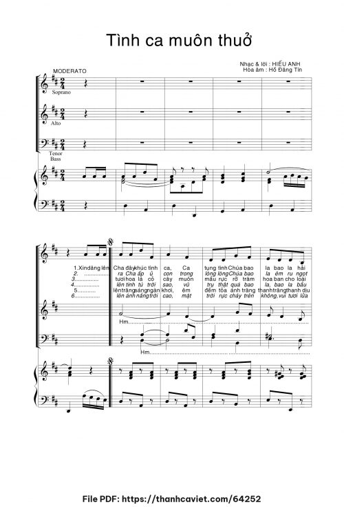 Tình ca muôn thuở - Hiếu Anh (Hòa âm cho Piano: Hồ Đăng Tín) - trang 1
